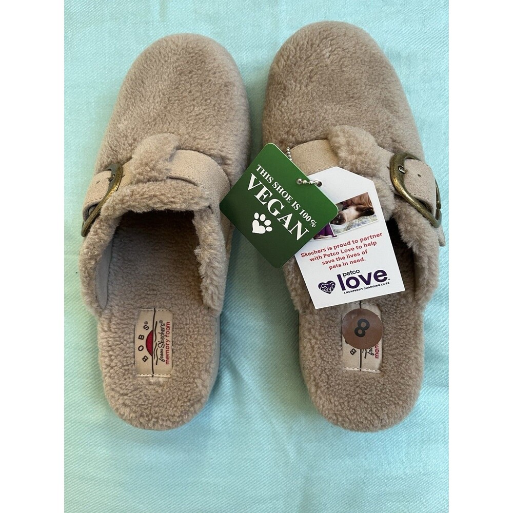Skechers Bobs Vegan Women’s Comfy Warm Clog Beige Slip-Ons, Size 8